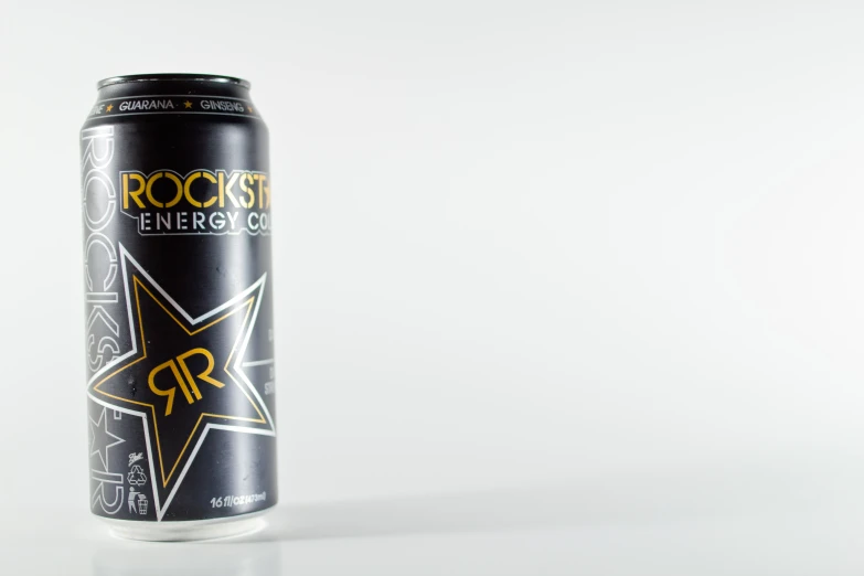 a black can with a star and a symbol on it