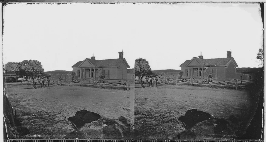 an old black and white po shows a rural house