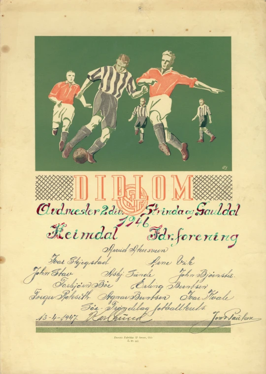 an old book containing a soccer team playing