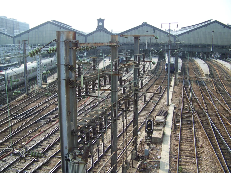 a bunch of empty train tracks at a rail yard