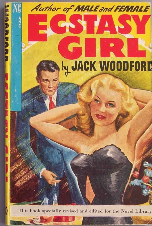 an old paperback book has a woman in black