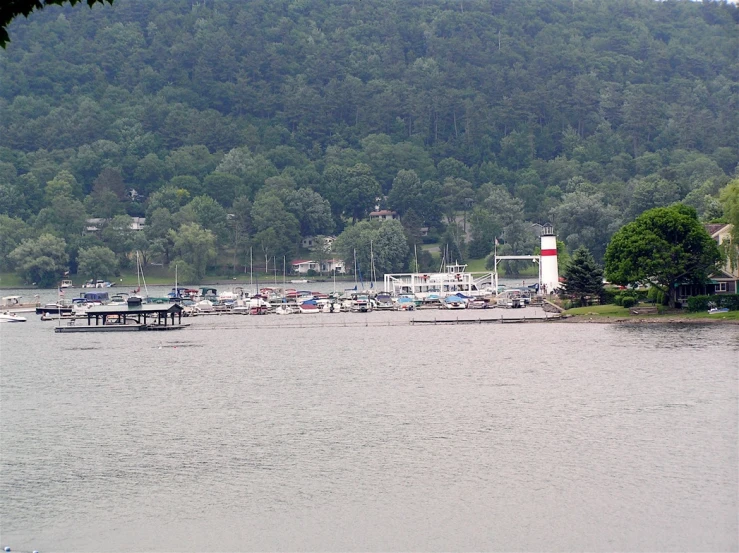 boats are in the water and some on a dock