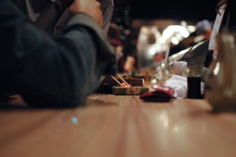 person taking a break from work in a restaurant