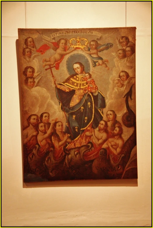 a painting depicting an icon with women and men