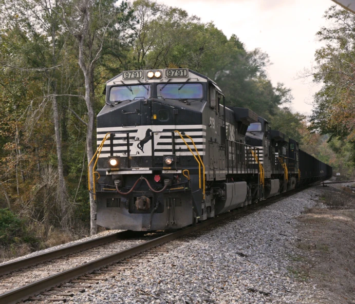 black and white train going down the track