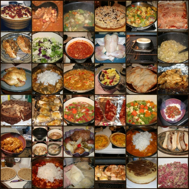 multiple pictures of different types of dishes and foods