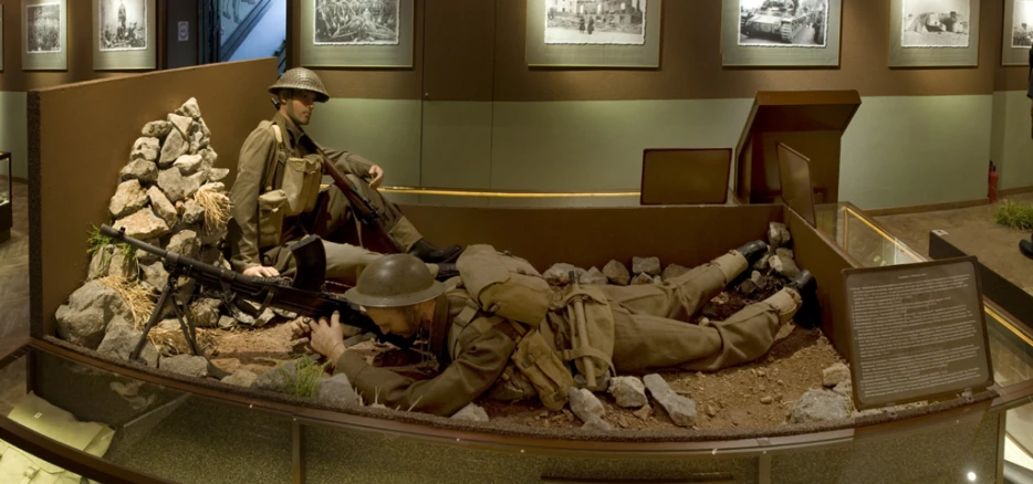 a soldier is in a fake scene playing with an army uniform