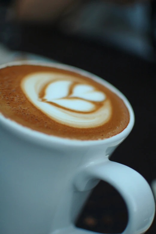 a closeup of a cappuccino with a swirl in the foam