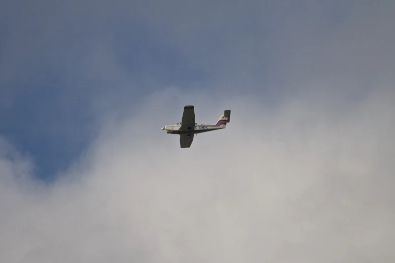 an airplane flying in the blue cloudy sky