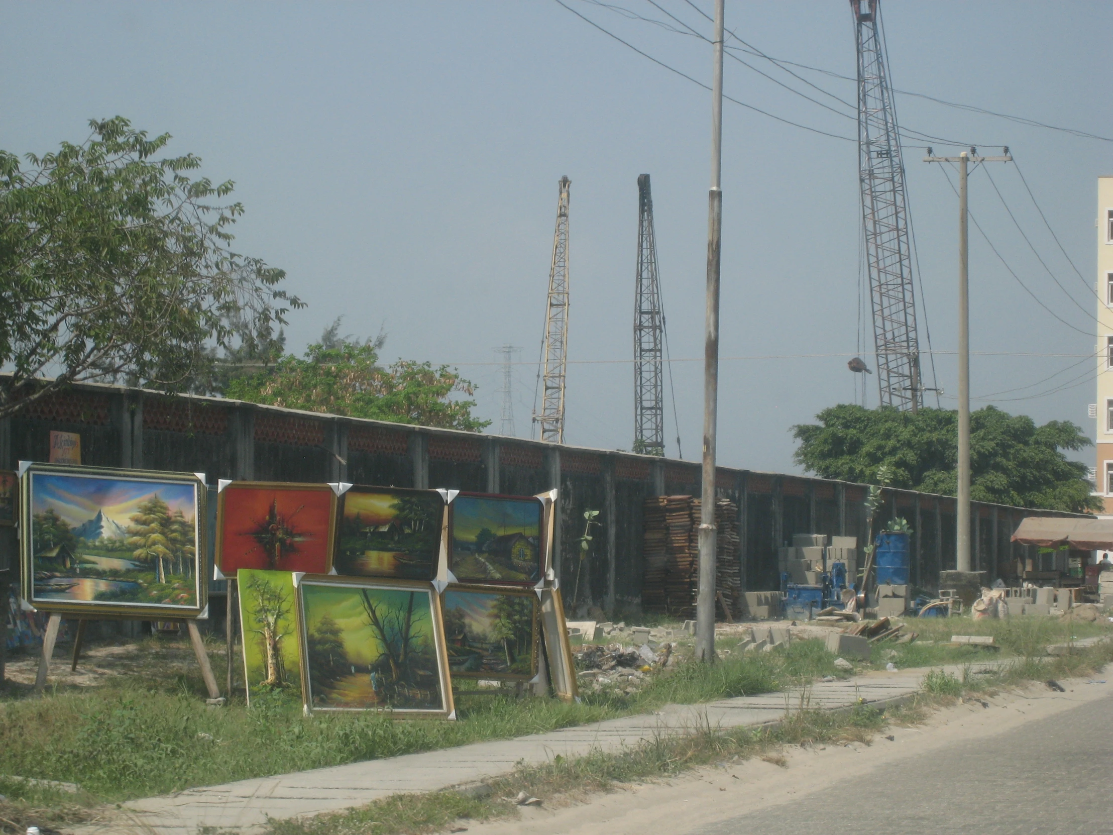 a row of canvass that have been placed in front of a building