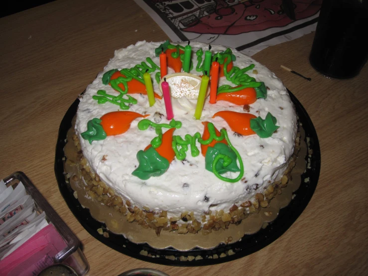 a carrot cake that is on a table