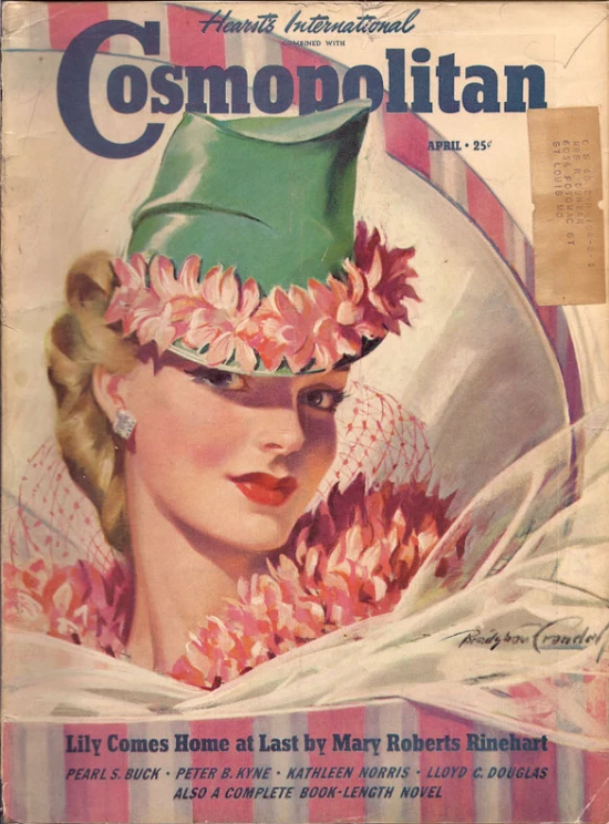 an old cover of a magazine with a woman wearing a green hat