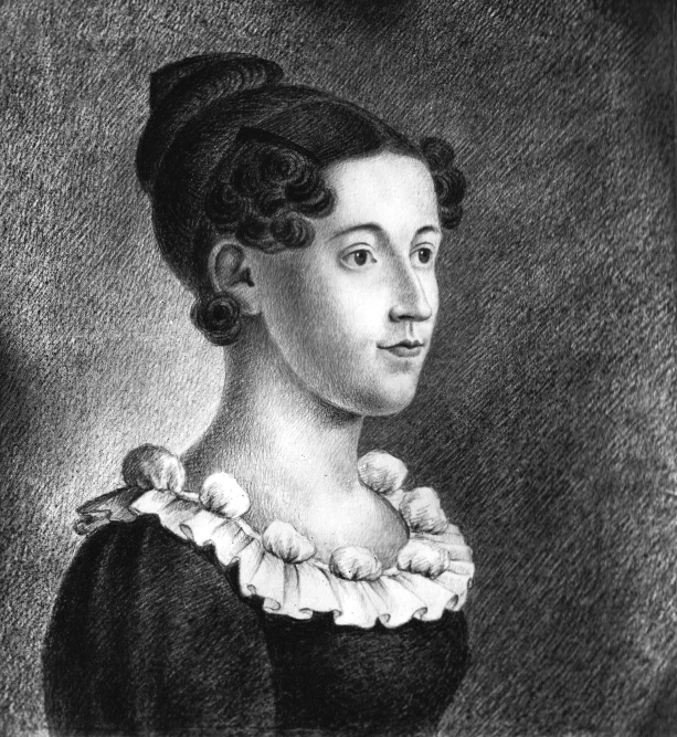 a black and white drawing of a lady