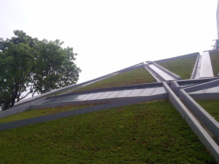 two large staircases on the side of a building