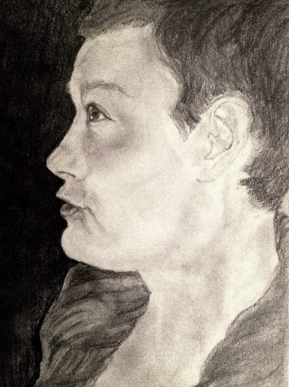 a drawing of a woman with a black and white po