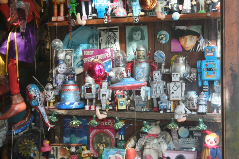 shelves with ornaments and other things in a store