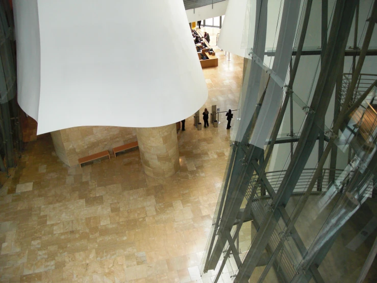 looking down on the interior of an art museum