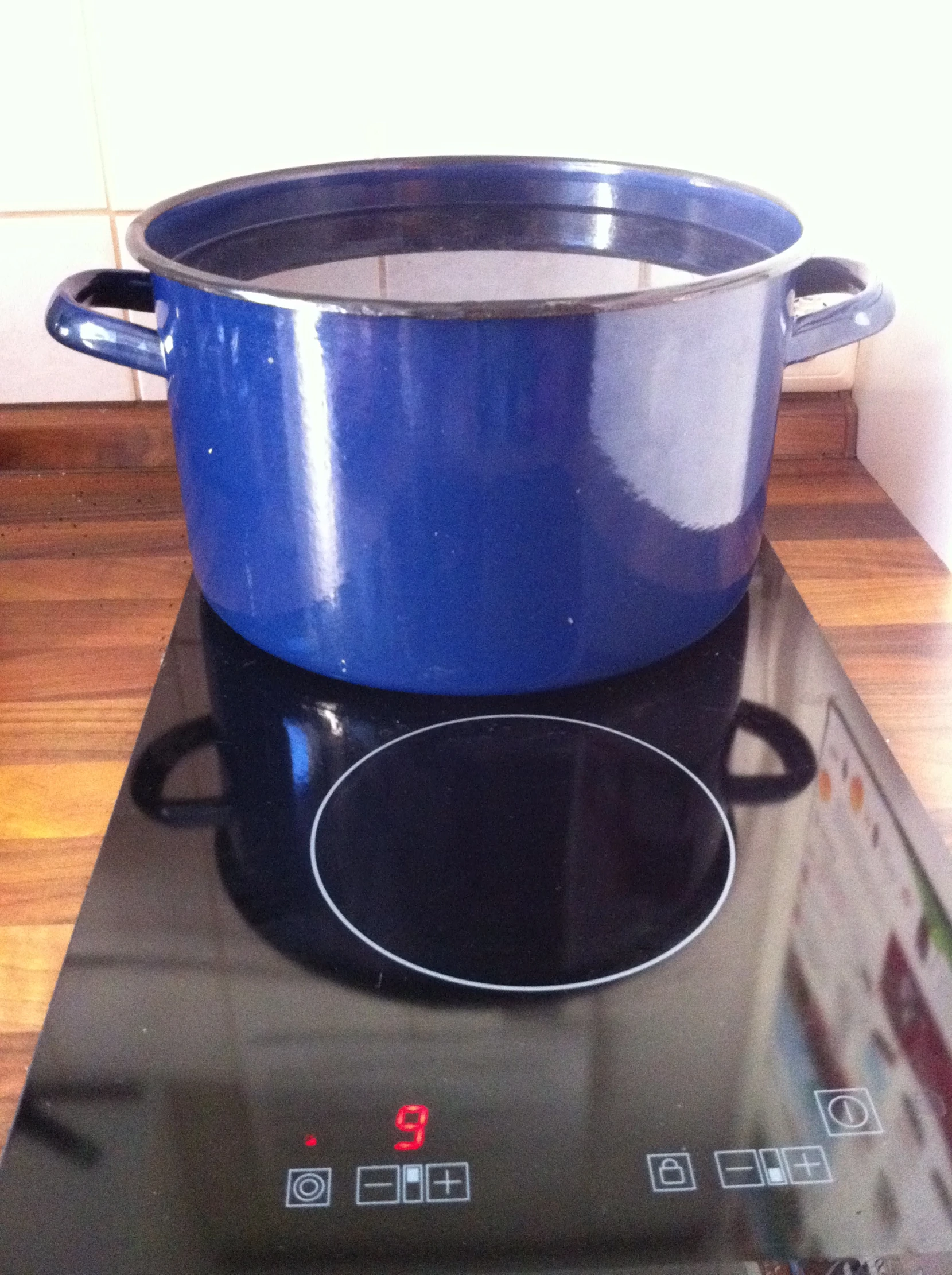 a very big pot on the stove with a digital oven