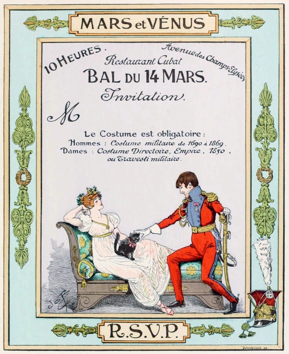 an old poster showing two people in costumes