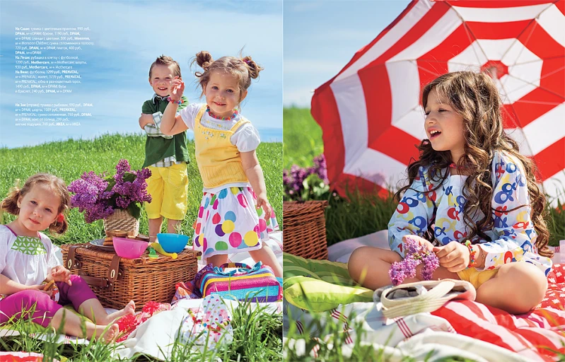 a group of young children sit under an umbrella