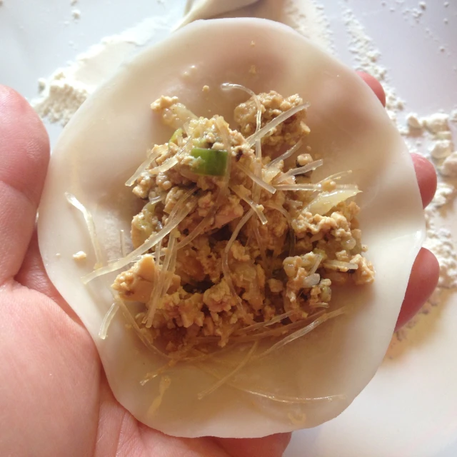 a close up of someone holding food on a plate