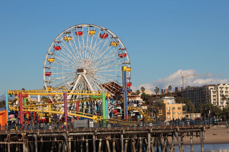 the ferris wheel at this theme park is yellow and red