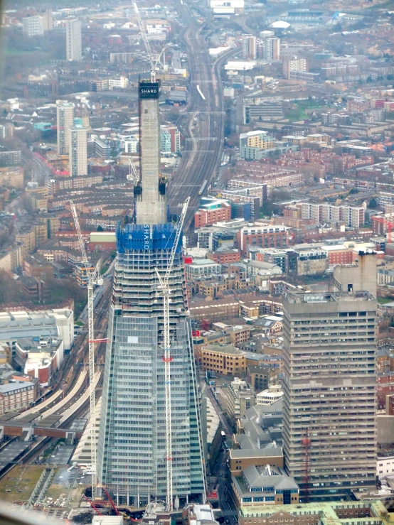 the aerial view shows how many buildings are visible
