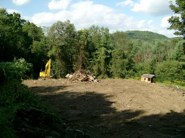 the construction site of a forest setting is empty