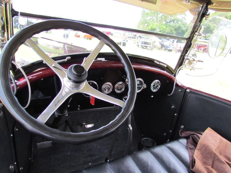the steering wheel of a car on display