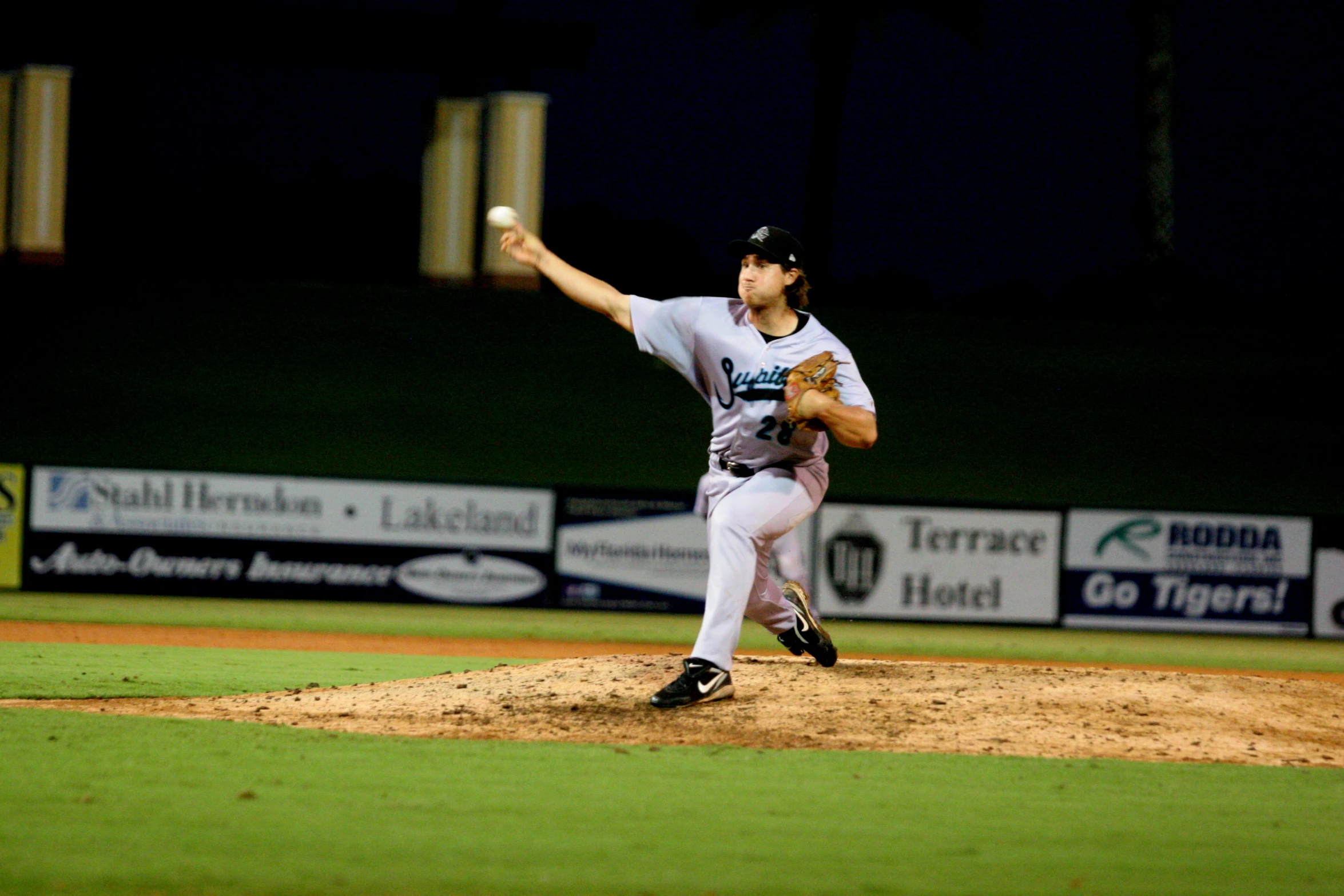 a pitcher pitching a baseball on a field
