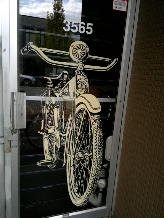 a bike is on display in a window