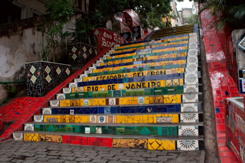 a bunch of painted steps near a wall