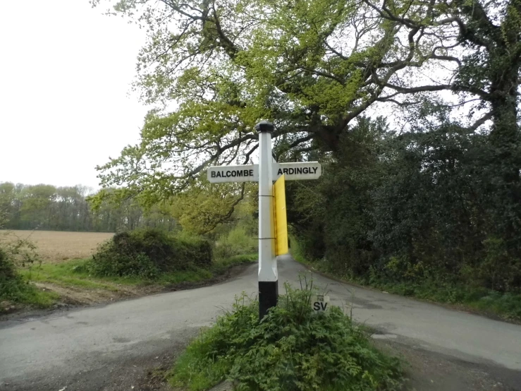 a street sign on an unpaved road in a countryside