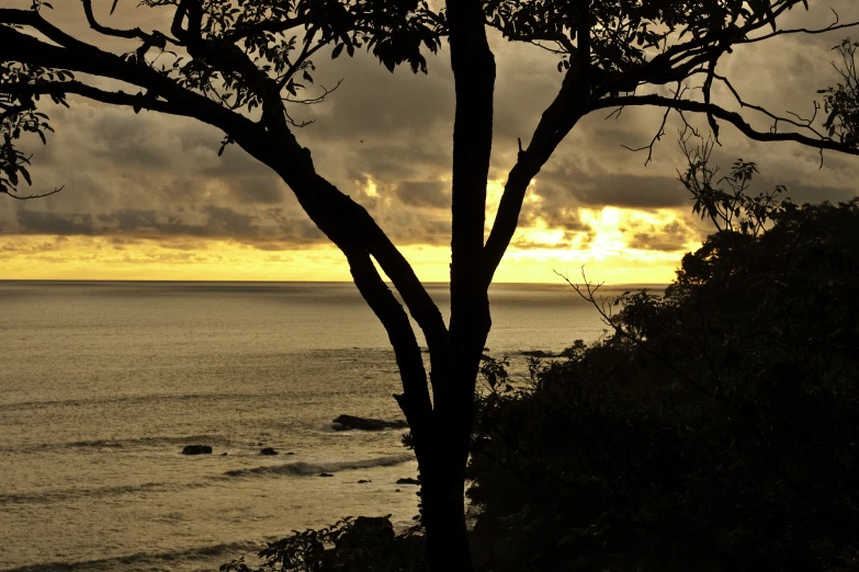 the sun sets over the water at the beach