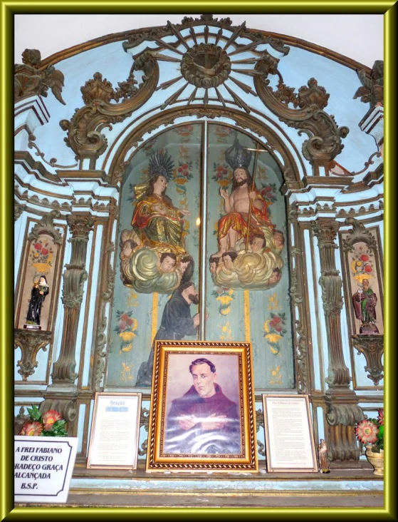 shrine with icons and information on walls in a museum