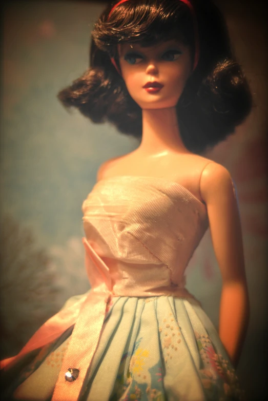a close up of a doll wearing a dress