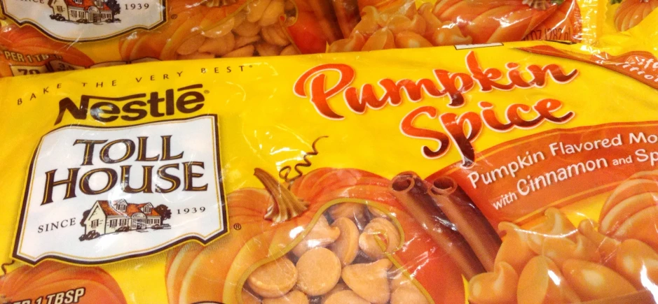 plastic package of roasted pumpkin spice sitting on display