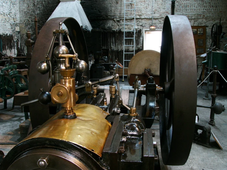 a view of some metal machinery in a building