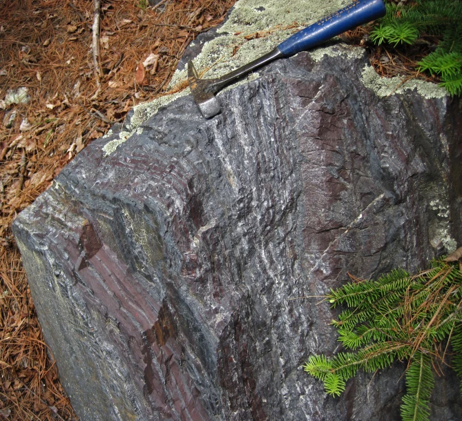 a blue baseball bat on top of a rock