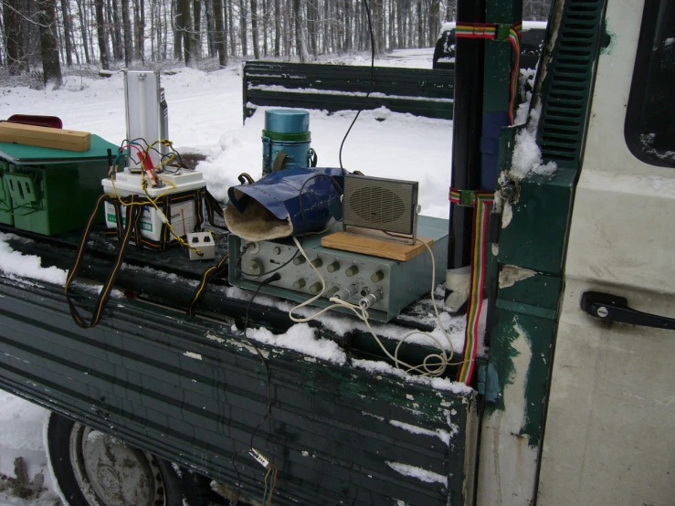 some equipment is in the back of a pickup