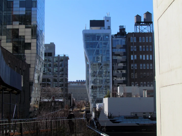 the back half of many buildings near each other