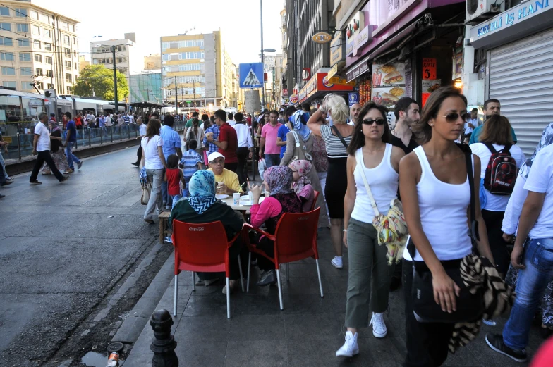 an outside crowd of people on a city street