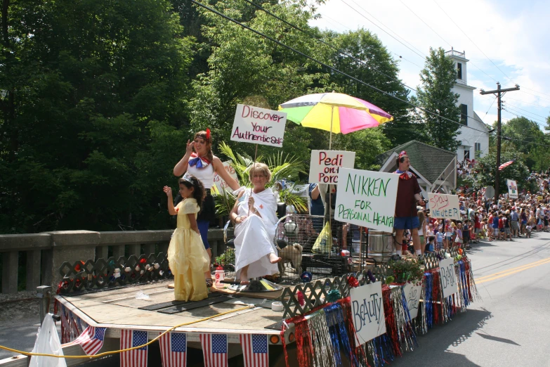 a float in the annual parade features a man and woman