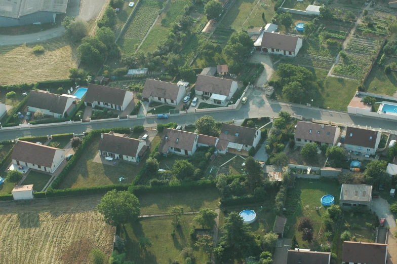 aerial view of a rural neighborhood with many houses