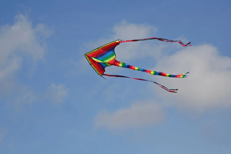 two colorful kites in the blue sky