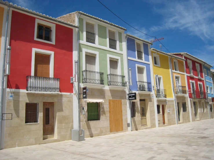 the color of many multi - colored buildings are shown