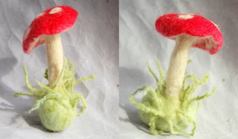 two mushroom are covered with fake material as a decoration