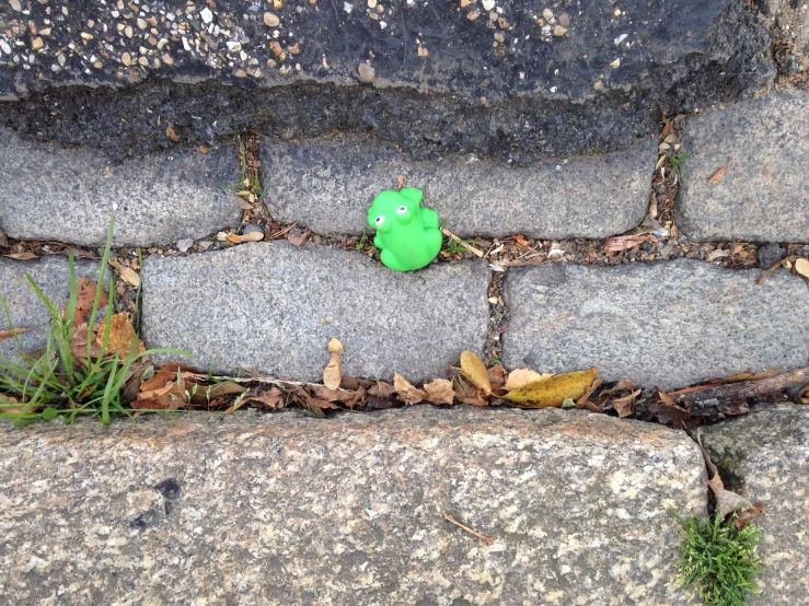a green leaf has been attached to concrete
