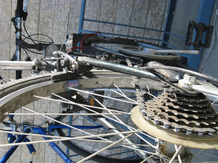a close up of the spokes on a bicycle