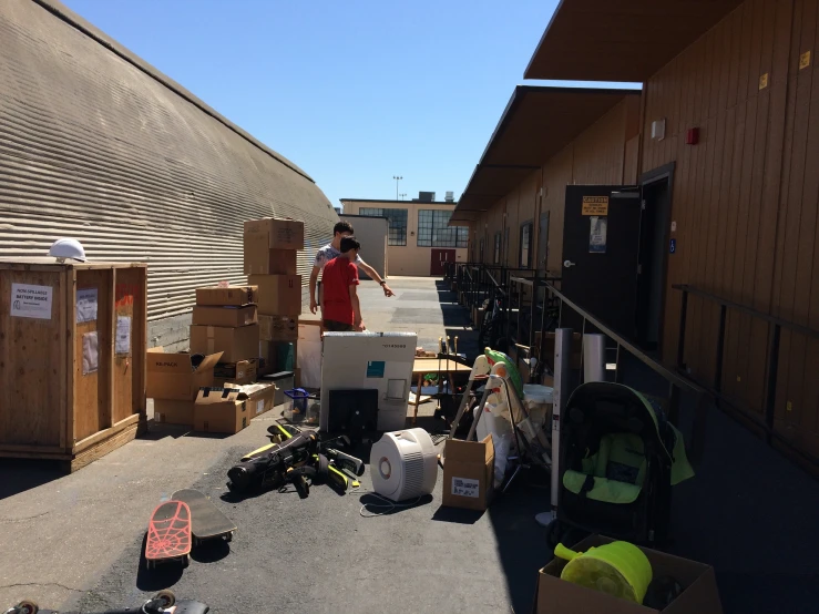 many items sit outside on a sunny day